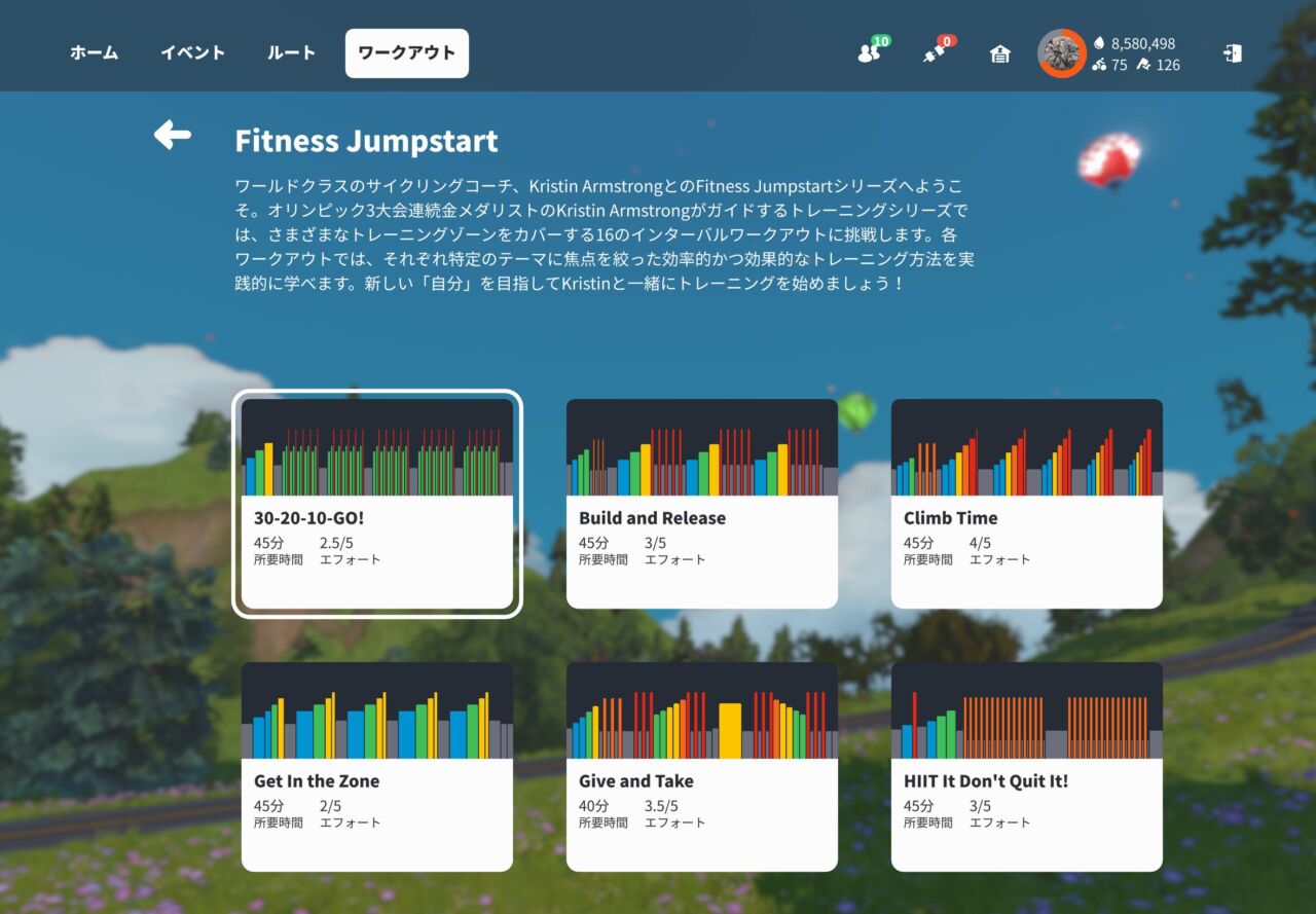 ZWIFTのFitness Jumpstartワークアウトコレクションが終わりました