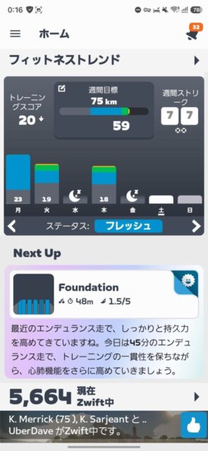 ZWIFTのNEXT UPをやっています