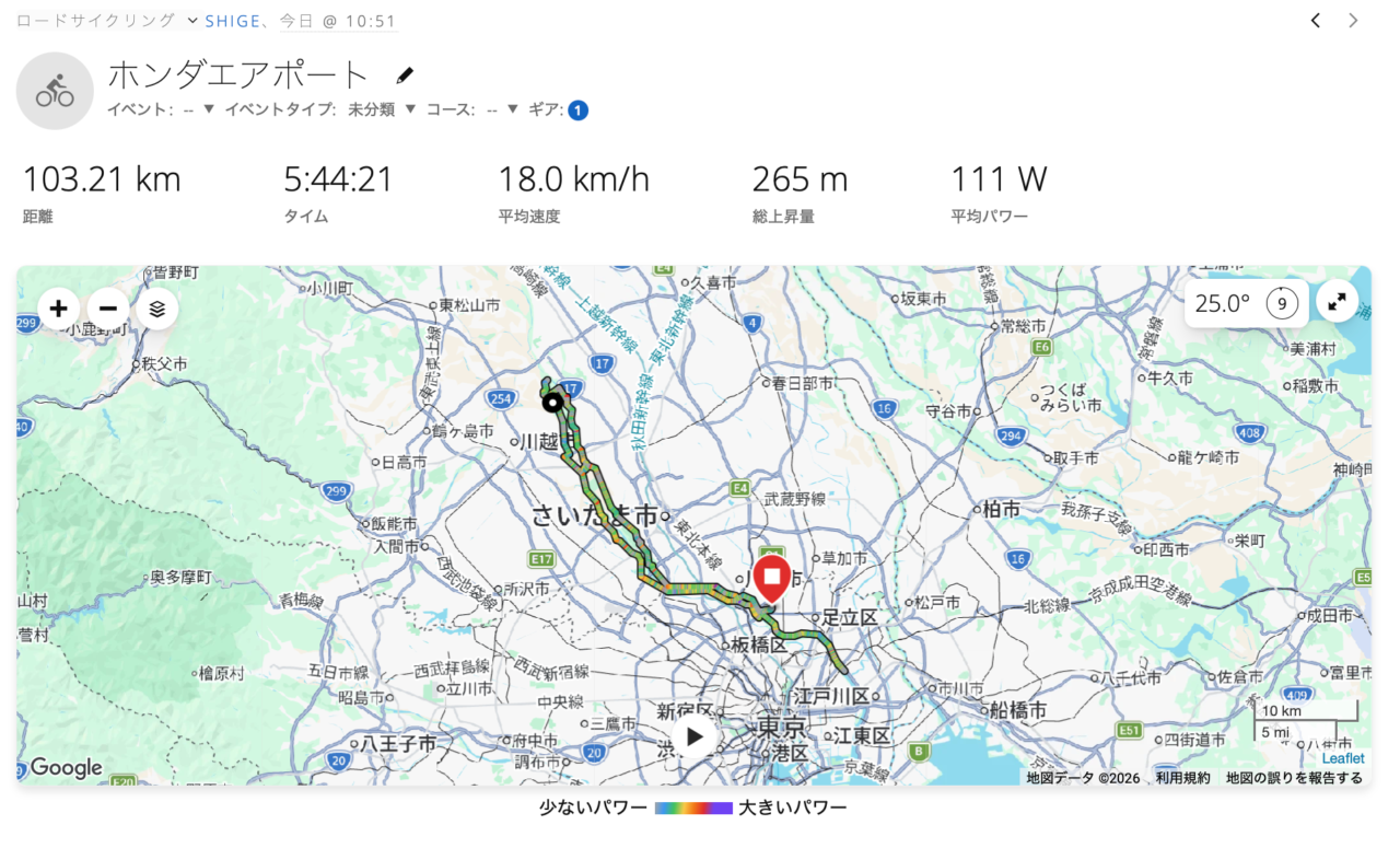 久しぶりにロングライドしてきました(ホンダエアポートまで)